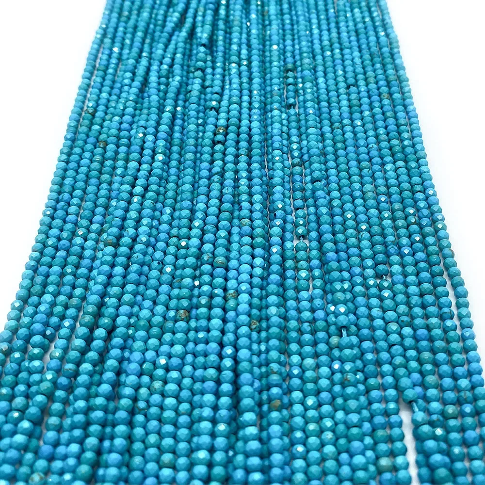 Natural Stone Beads Blue Turquoise Round Faceted Beads Fashion Jewelry Making Necklace Pendant DIY Accessories Gift
