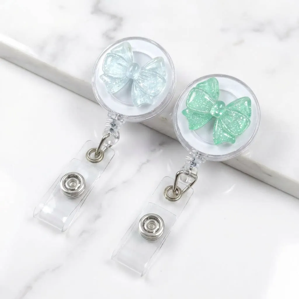 

Clear Acrylic Badge Reel Decorative Bow Id Reel Bow Badge Clip Colorful Badge Holder Clip For Staff Women Id Card