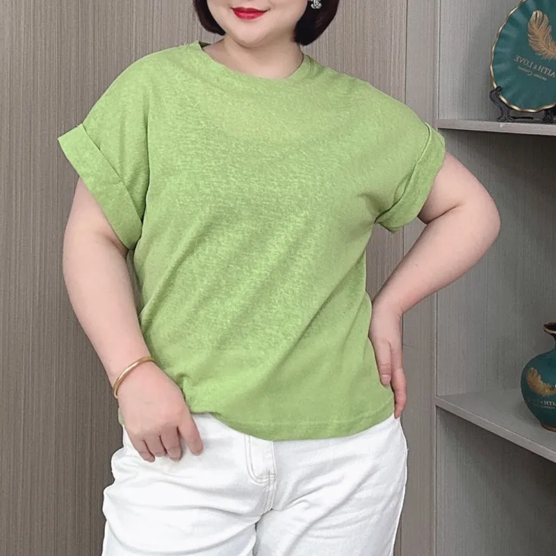 Breathable And Comfortable Cotton Linen Short Sleeve T-shirt Women 2024 Summer New Plus Size Loose Casual Tees