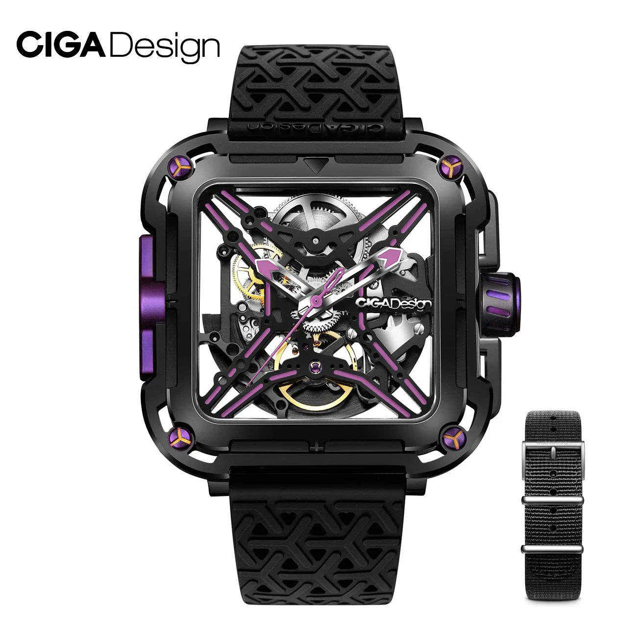 CIGA Design Square Automatic Watch Men Women Couple X Series Anti-shock Skeleton Mechanical Wristwatches Two Straps reloj hombre