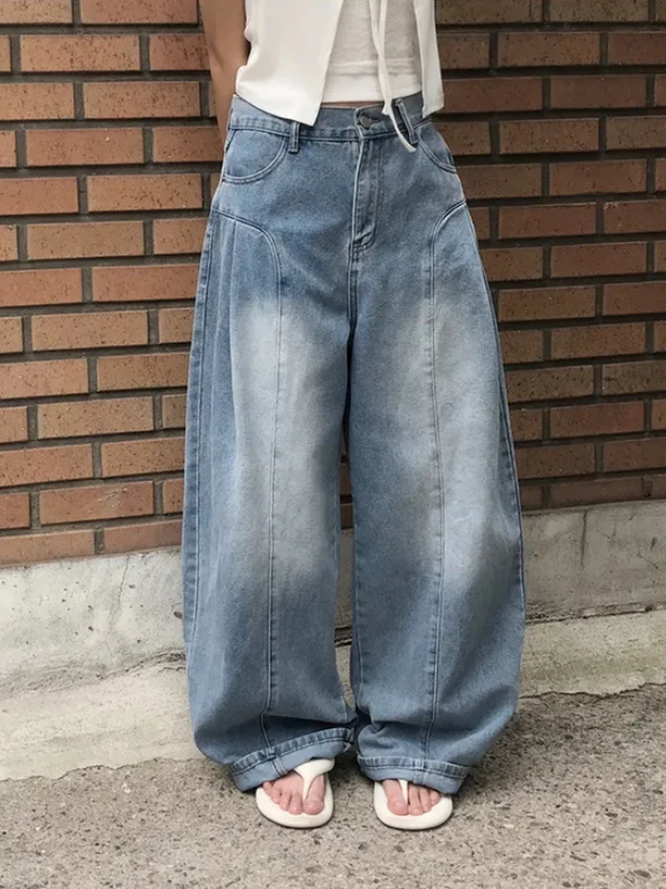 Celana Jeans Denim Putih High Waist Wide Leg Model Knife Wanita, Gaya Keren dan Trendi Amerika, Longgar, Kasual, Panjang hingga Lantai