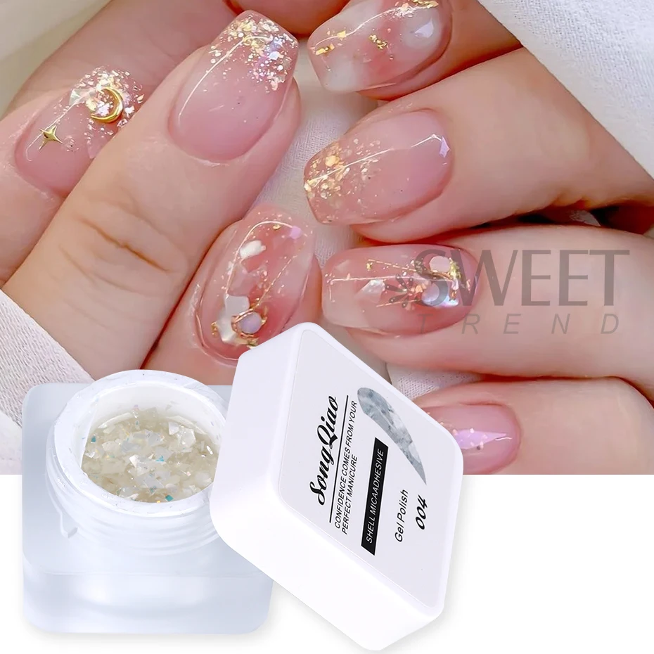 5ml Shimmer Shell Mermaid Nail Gel Polish Sparkling White UV LED Shiny Varnishes Soak Off Lacquer Broken Mica Gel Manicure Decor image 2