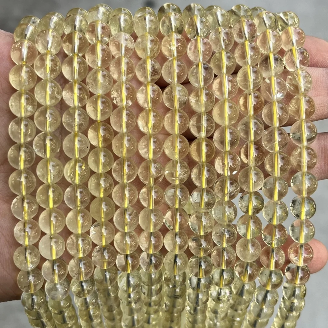 

Бусины из желтого лимонного кварца 6/8/10 мм, натуральные круглые бусины из полудрагоценного камня, гладкие желтые бусины из лимонного кварца, для изготовления ювелирных изделий своими руками