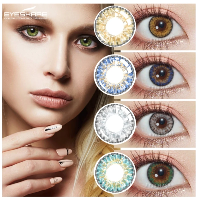 1 пара цветных контактных линз EYESHARE серии 3 тона для зеленых линз, яркие цветные контакты, косметика для глаз