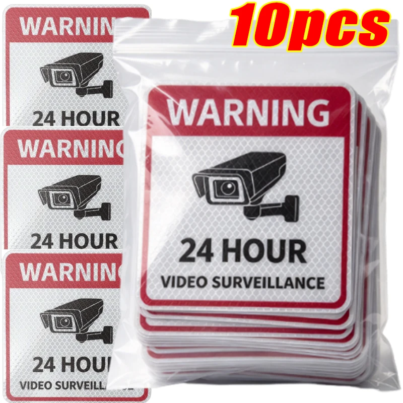 Self-Adhesive Warning PVC Reflective Security Warning Sign Decal Backing Waterproof Fade-Proof Clear Printed Pattern 1-10PCS