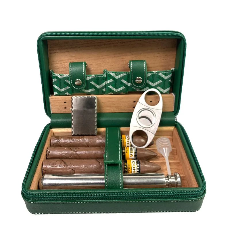 

Spanish Cedar Cigar Travel Case - Leather Wrapped Portable Humidor for 3-5 Cigars