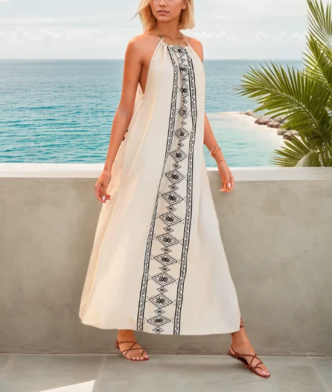 عطلة نمط جديد الصيف المرأة عارية الذراعين عالية الشق عطلة فستان طويل الحمالة #1