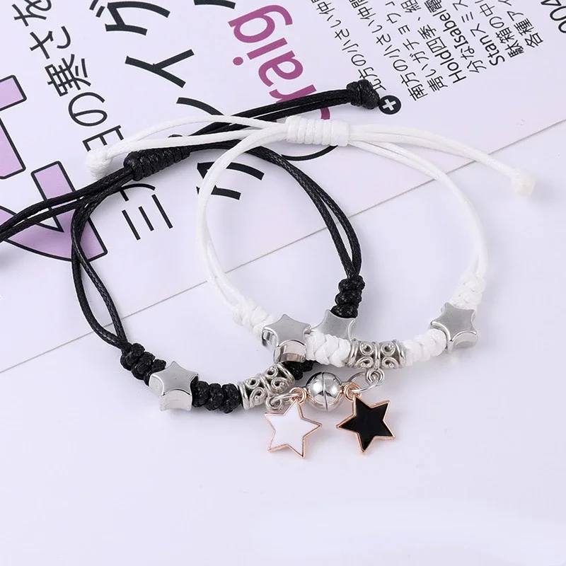 Adjustable Star Pendant Couple Bracelets for Women Girls Black White Heart Knit Bracelet New Fashion Trendy Party Jewelry Gifts