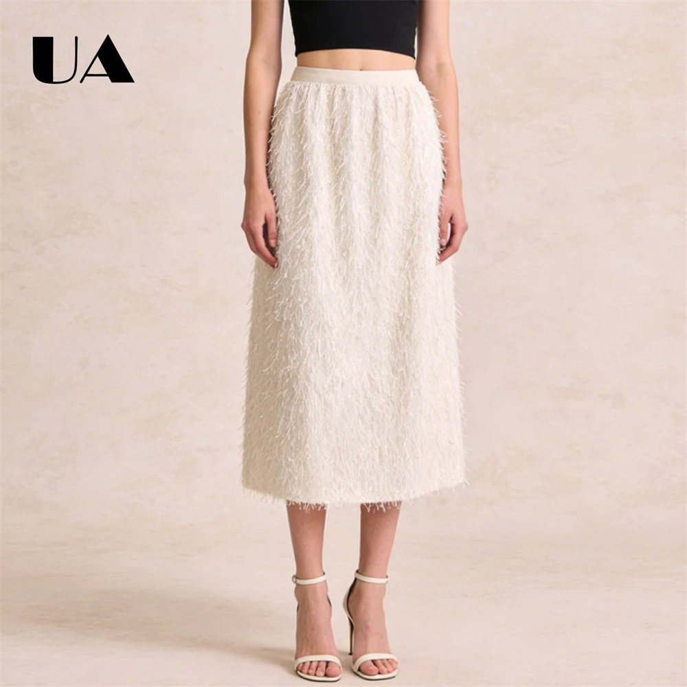 ULBYANRY High End Feather Tassel Skirt, Women's Timeless Basics Dress, Hip Hugging Long Skirts 2026 Autumn Winter