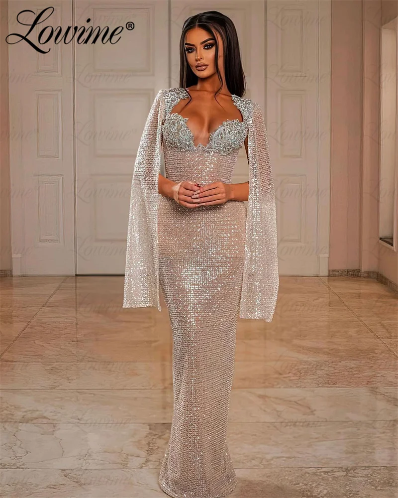 Heavy Beaded Celebrity Dress Luxury Arabic Evening Gowns Cape Sleeves Women Prom Dresses Crystals Engagement Wedding Party Dress