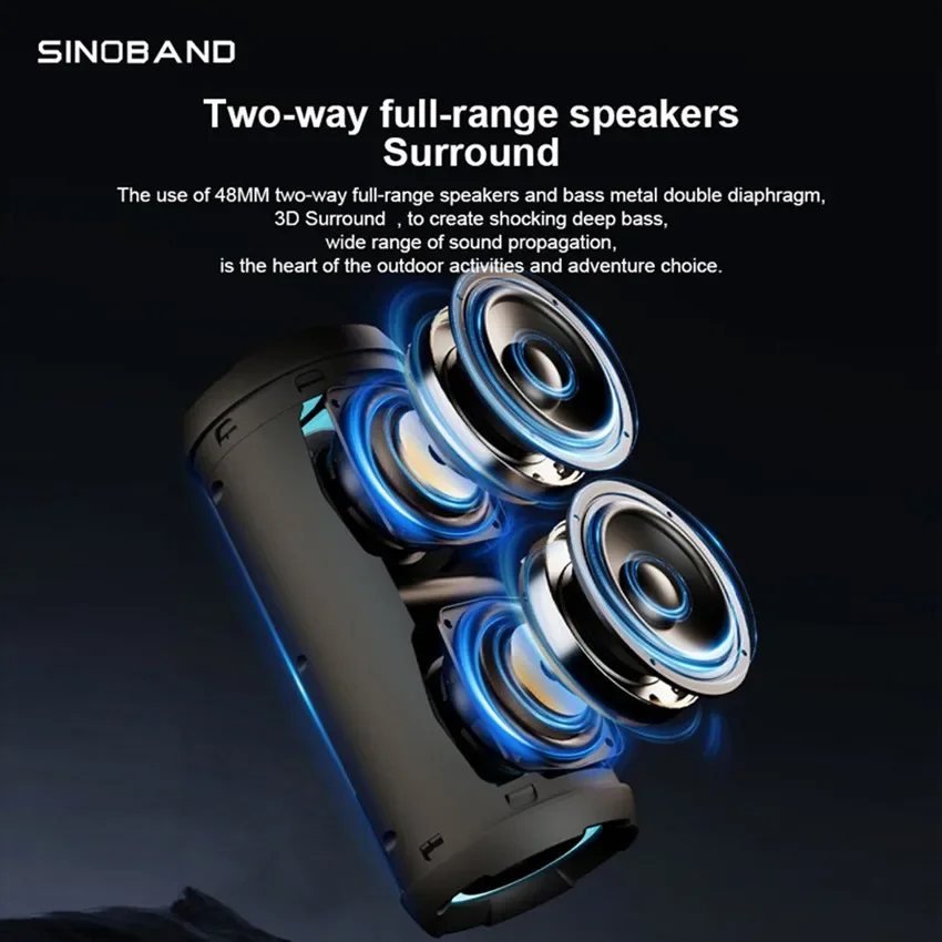 Speaker Bluetooth 3D, 55W daya tinggi mode stereo 3D ketepatan tinggi portabel IPX7 tahan air cocok untuk luar ruangan