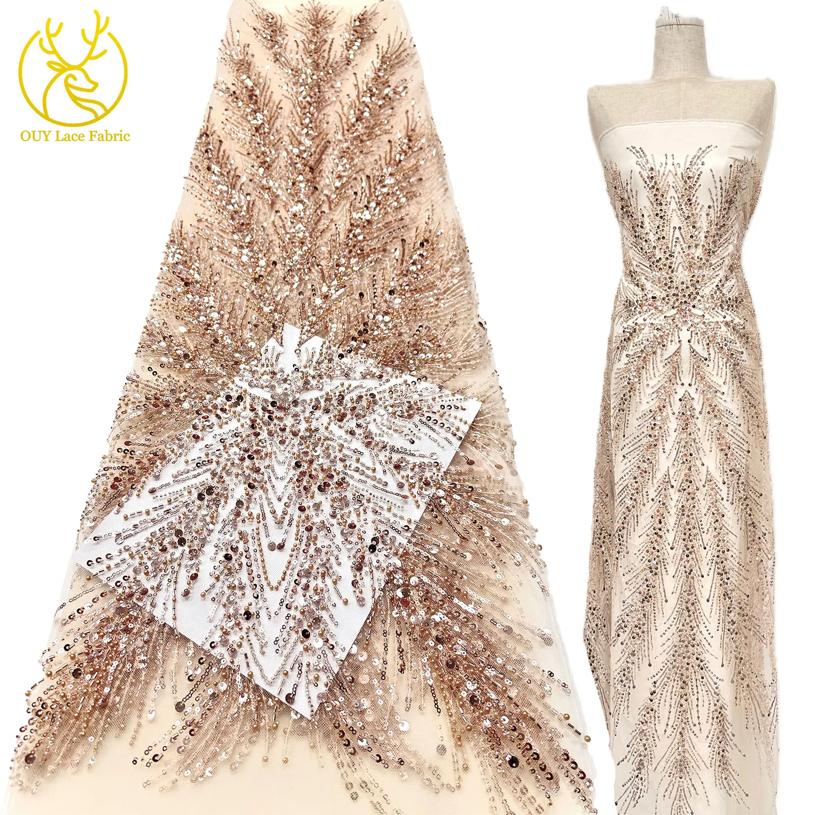 

New Design African Sequin Lace Fabric 2025 Elegant French Nigerian Beaded Tulle Lace Fabric For Wedding Party Sewing 5 Yards