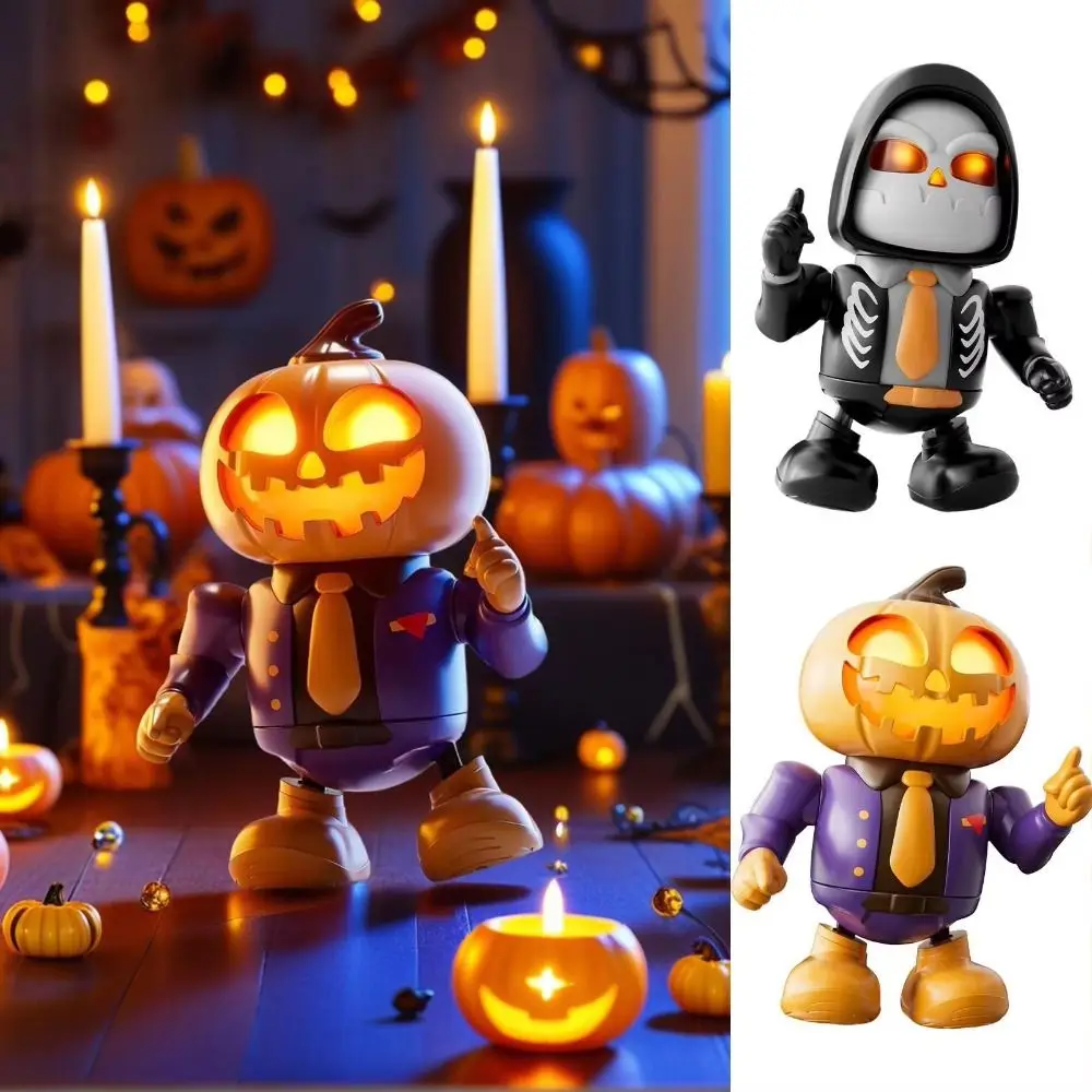 Jouet Robot dansant d'halloween en plastique, lumière avec son, squelette 3D, jouet de danse, Simulation, décor artisanal