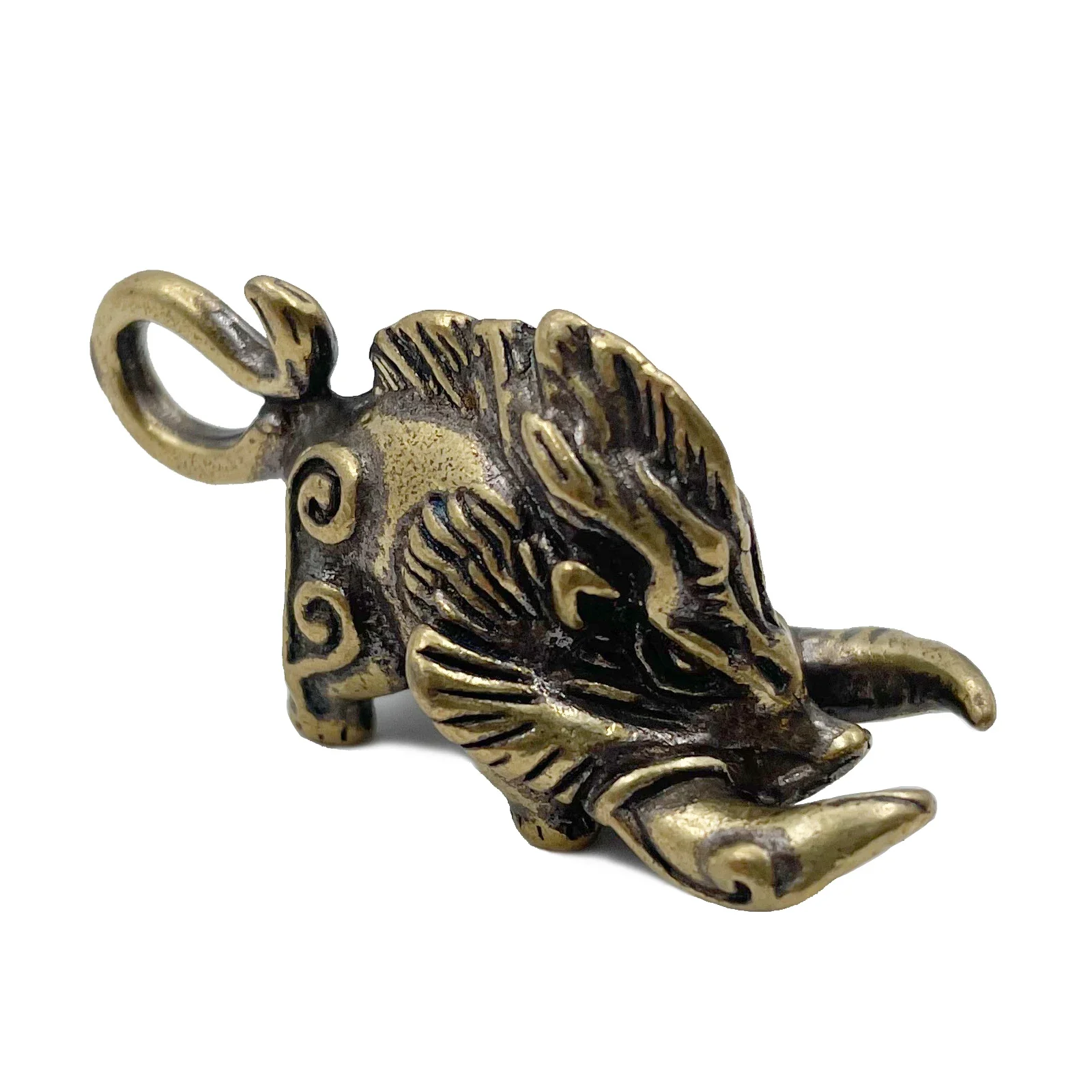 Viking Wild Boar Brass Keychain Keyring Pendants Vintage Copper Nordic Animal Pig Doll Toy Car Key Chain Rings Charms Jewerly