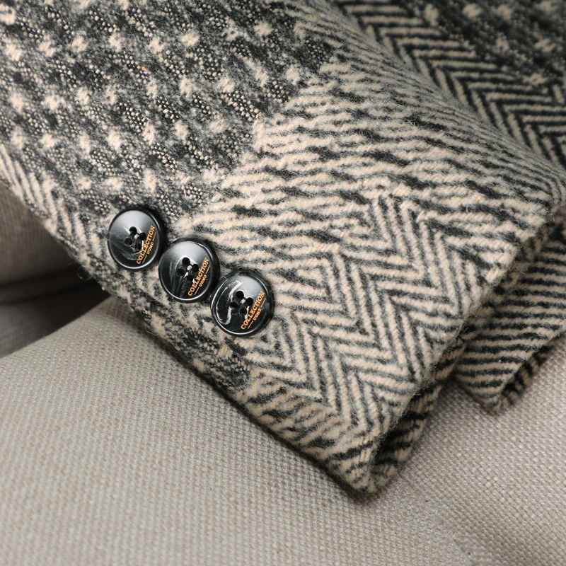 NAVIU Setelan Wanita Elegan Motif Kotak-kotak Abu-abu untuk Musim Dingin, Blazer Lengan Panjang Tebal Profesional Berkualitas Tinggi dan Celana untuk Pakaian Kerja Kantor