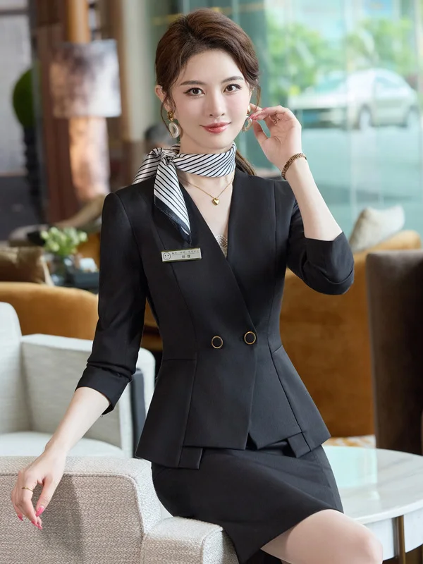 Gray Professional Women's Suit Set Spring Autumn 2026 New Model Hotel Reception Workwear High End Managerial Uniform