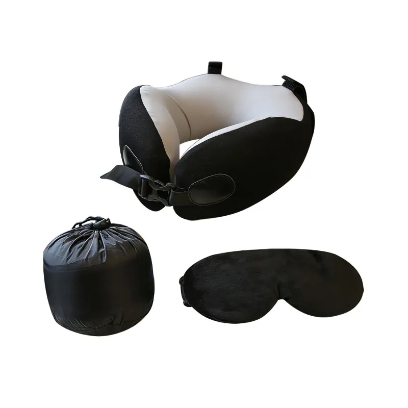 Travel U Shape Memory Foam Neck Pillow Set Includes Eye Mask Earplugs Airplane Car Cervical Support Pillow
