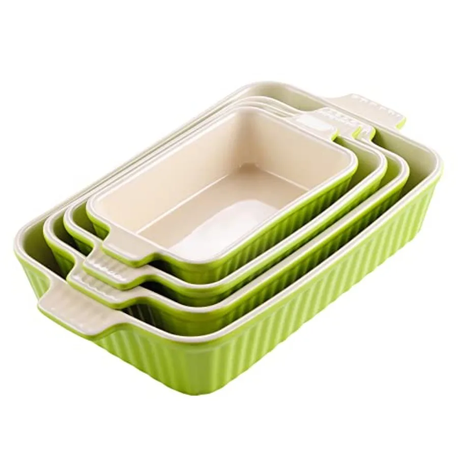 

akeware t из 4-х фарфоровых кастрюль для духовки Casrole Dis Ceramic Recular g Dis Lasagna Pans для приготовления тортов Kitcen Green 9,4 дюйма/11