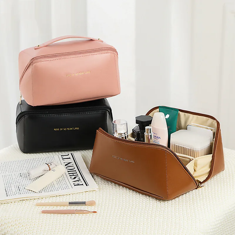 LOERSS Simplicity Make Up Bags for Women Large Capacity Waterproof Storage Bags Solid Color Lattice Comestic Handbags New Design