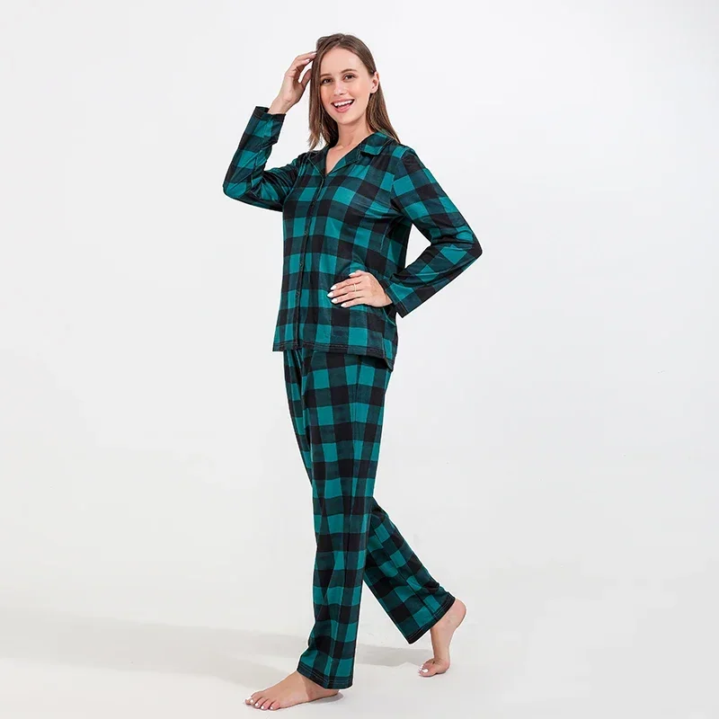 2024 Xmas Family Look Plaid Print Long Sleeve Shirt+Trousers 2 Pieces Suit Homewear Christmas Matching Pajamas Set Warm Soft Pjs