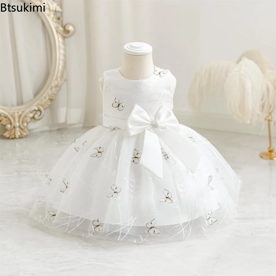 2026 Baby Girls Dresses Butterfly Embroidery Newborn Items Cute Cotton Lining Infant Ball Gown Children's Tulle Dress 1-4 Years