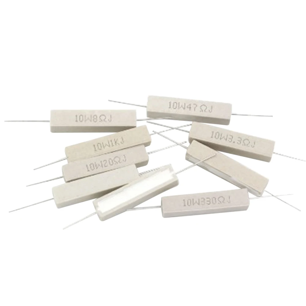 10PC 10W ความต้านทานเซรามิคซีเมนต์ ความต้านทานไฟฟ้า 0.1 ~ 100K 0.01 0.1 0.25 10 0.33 0.5 1 2 4.7 5 8 10 15 20 25 30 100R 1K 10Kohm
