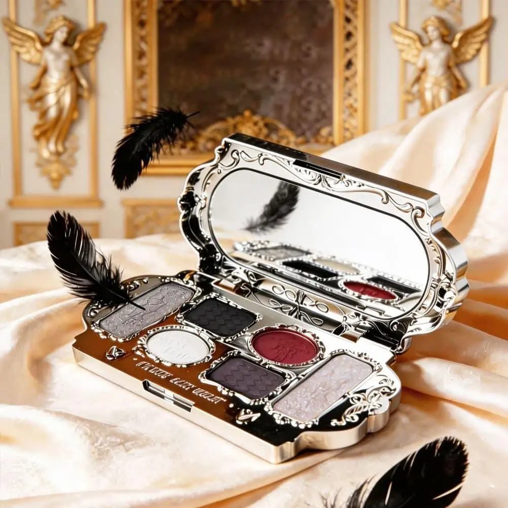 6 Color Eyeshadow Palette Swan Compact Matte Shimmer Crease Resistant Blendable Gothic Grunge Smokey Eye Makeup view 5