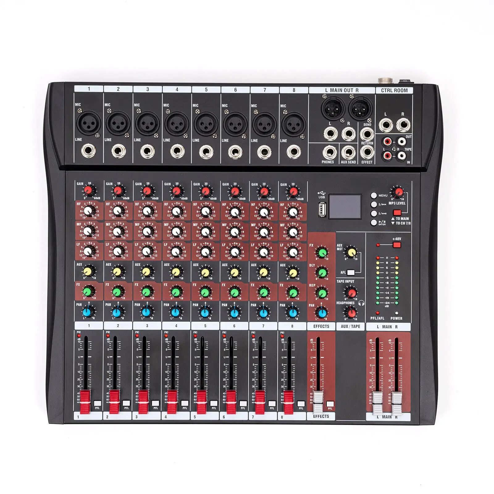 Professional Audio Mixer Bluetooth USB DJ Console 8 Channel Karaoke Live Studio