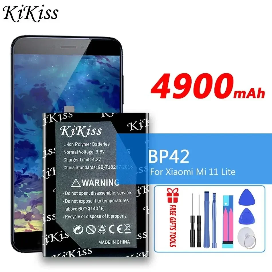 KiKiss Battery BP42 4900mAh For Xiaomi Mi 11 Lite Mi11 Lite 11Lite Replacement Bateria