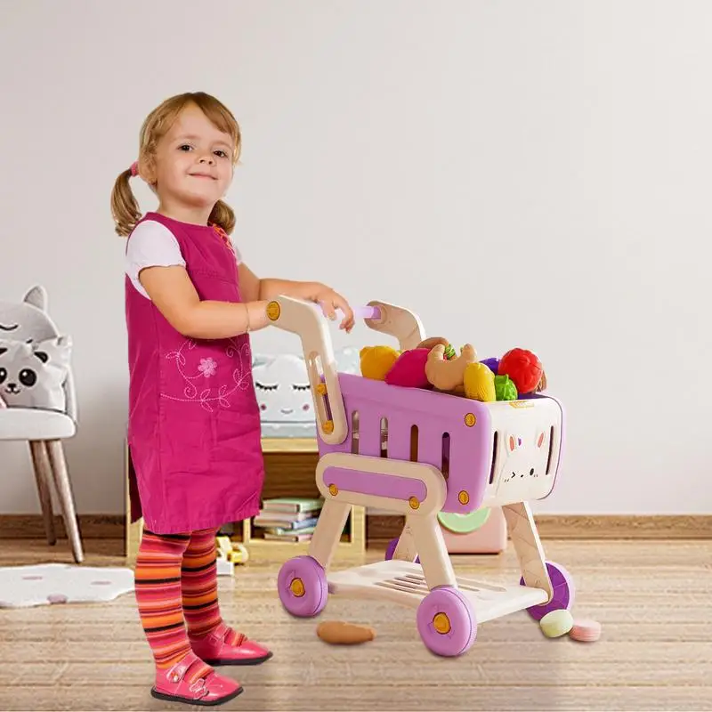 Jouet de panier de courses coule pour enfants, chariot de courses avec semblant de nourriture, jeu de jeu pour tout-petits garçons et filles