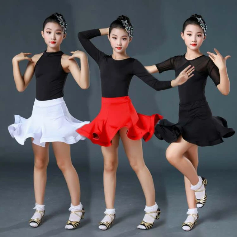 Children's Latin Dance Costume Dance Skirt Training Costume Performance Competition Girls' Spring and Autumn Latin Costume