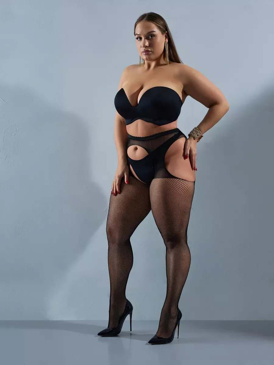 Plus Size for Chubby Beauties Bold Sexy Style Thigh High to Waist Mesh Stocking Female Fishnet Pantyhose Nackt Butt Lingerie