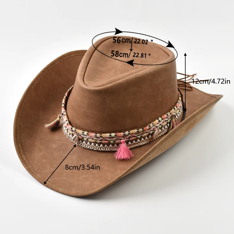 Neue 100% Leder Männer Frauen Western Cowboy Hut Breiter Krempe Pate Hüte Gentleman Kirche Sombrero Hombre Jazz Kappe – Detail 3