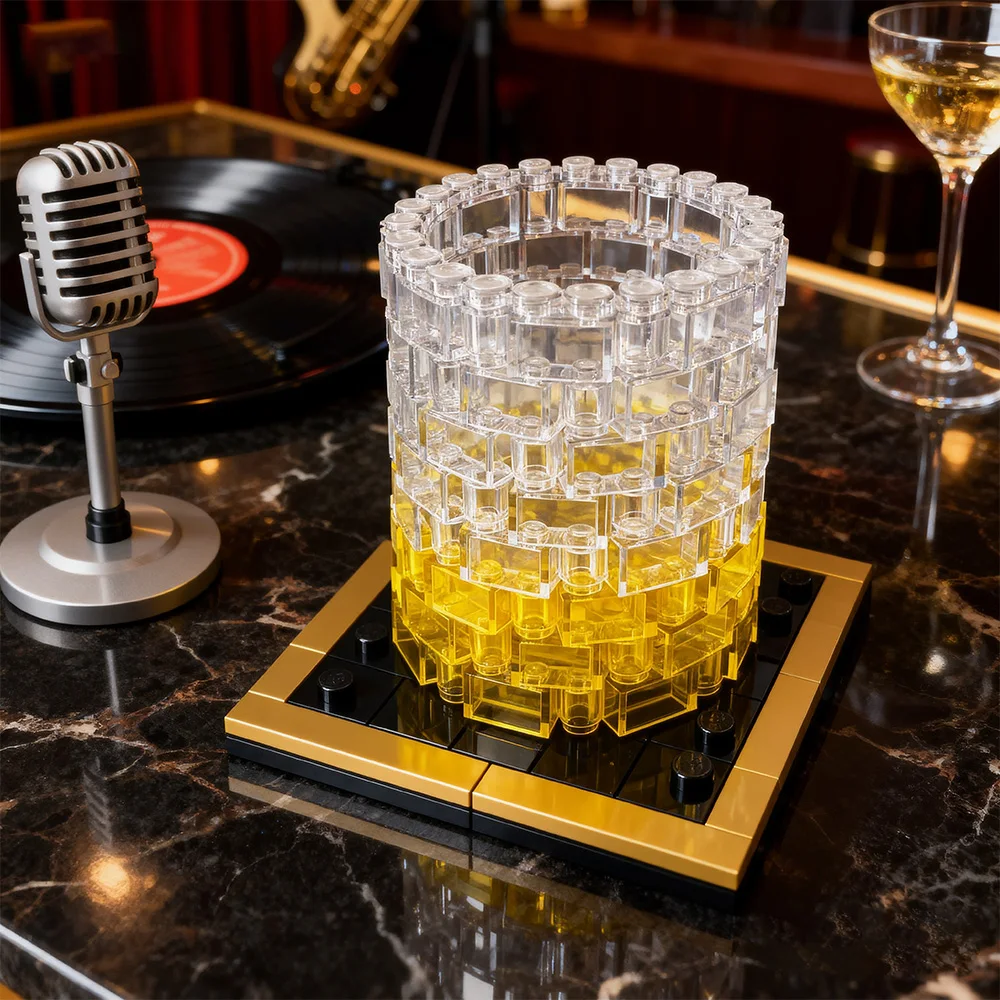 Gobricks MOC ウイスキーグラスライフビルディングブロックモデルゴールデントレイ付きレンガワインカップコレクション組み立てられたおもちゃ子供のギフト
