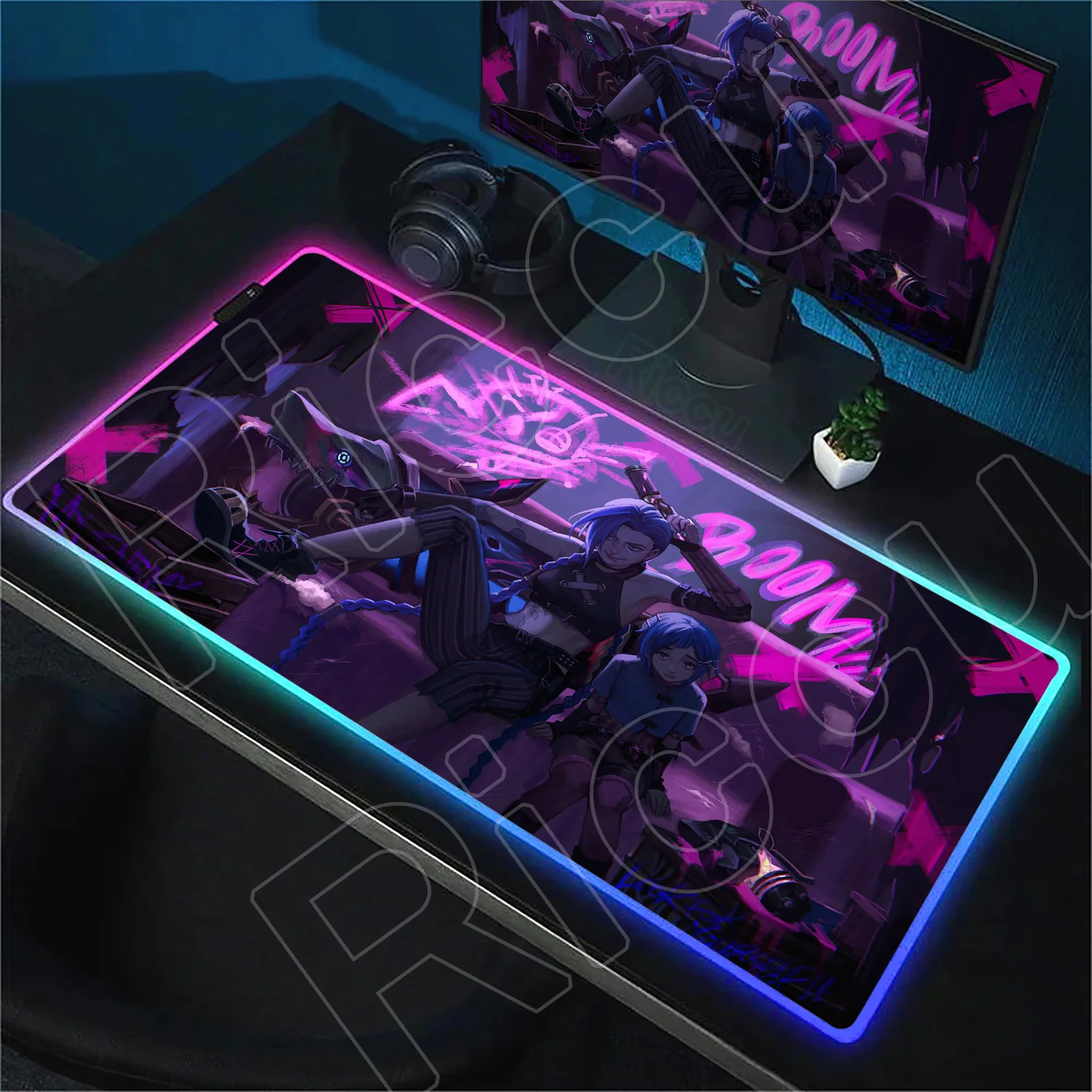 

Коврик для мыши RGB League of Legends Jinx, настольные коврики Xxl, ноутбук, игровой аниме Arcane, светящийся коврик для клавиатуры с подсветкой, геймерские ковры с героями мультфильмов