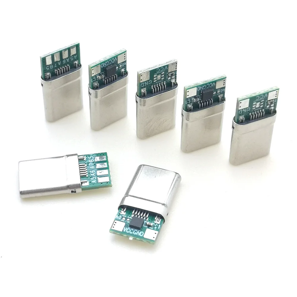 Enchufe de soldadura USB 3,1 tipo C de 6 pines, conector macho para bricolaje, placa de PC, PD100W, 60W, 40W, 5A, Cable de carga de alta potencia