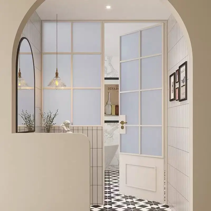 Retro style wrought iron stainless steel door glass door bathroom