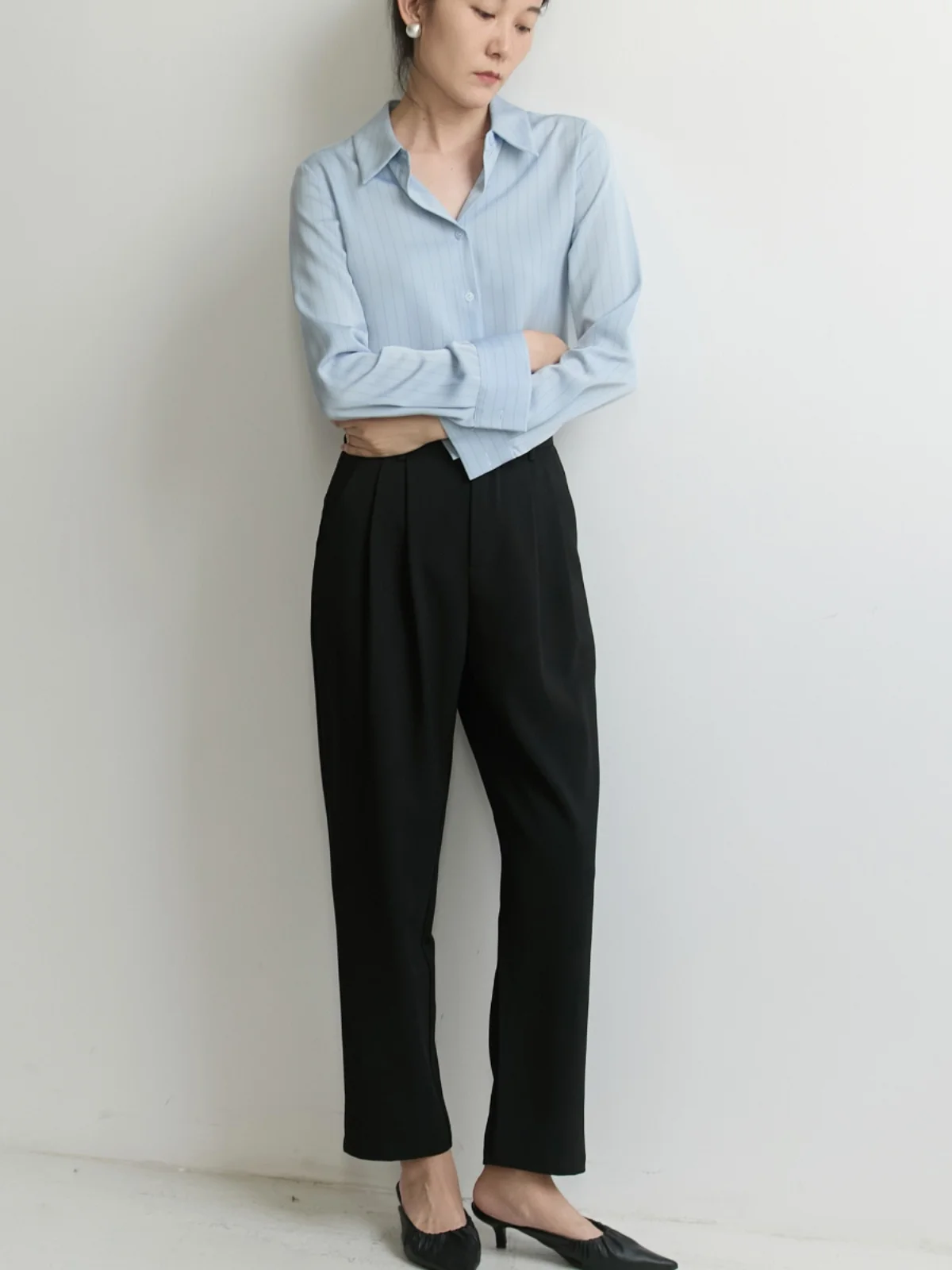 女性用ハイウエストスーツパンツ XINER ハーランスタイル 9 ポイント通勤快適ハイウエストパンツプロフェッショナルルック