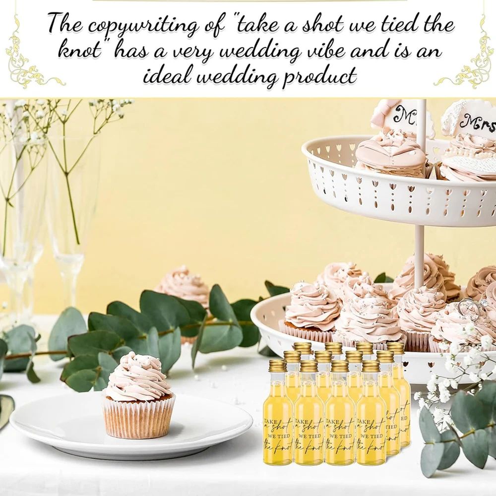 50ml Mini Plastic Liquor Bottles Set, Take a Shot We Tied the Knot Wedding Spirit Bottles Alcohol Shot Bottles with Caps Bridal