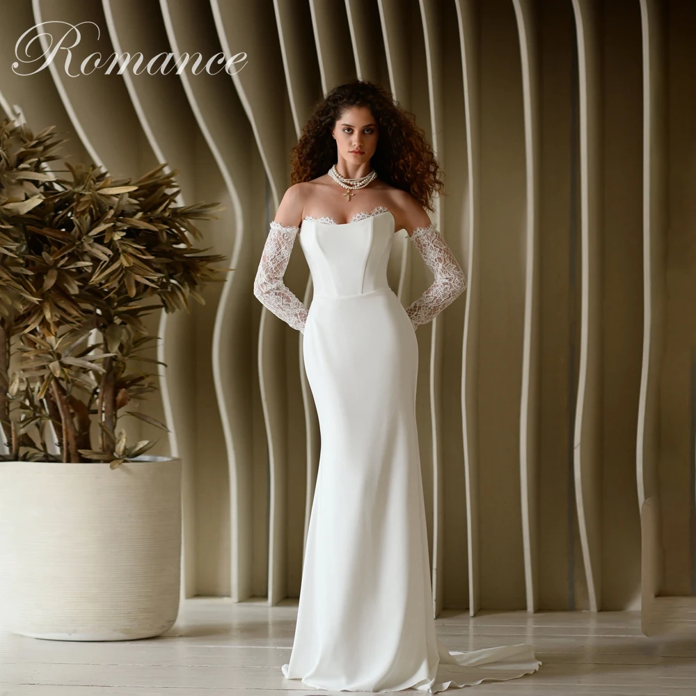 

Современное кружевное свадебное платье-русалка без бретелек 2026 с открытыми плечами, открытой спиной и шлейфом, индивидуальный пошив