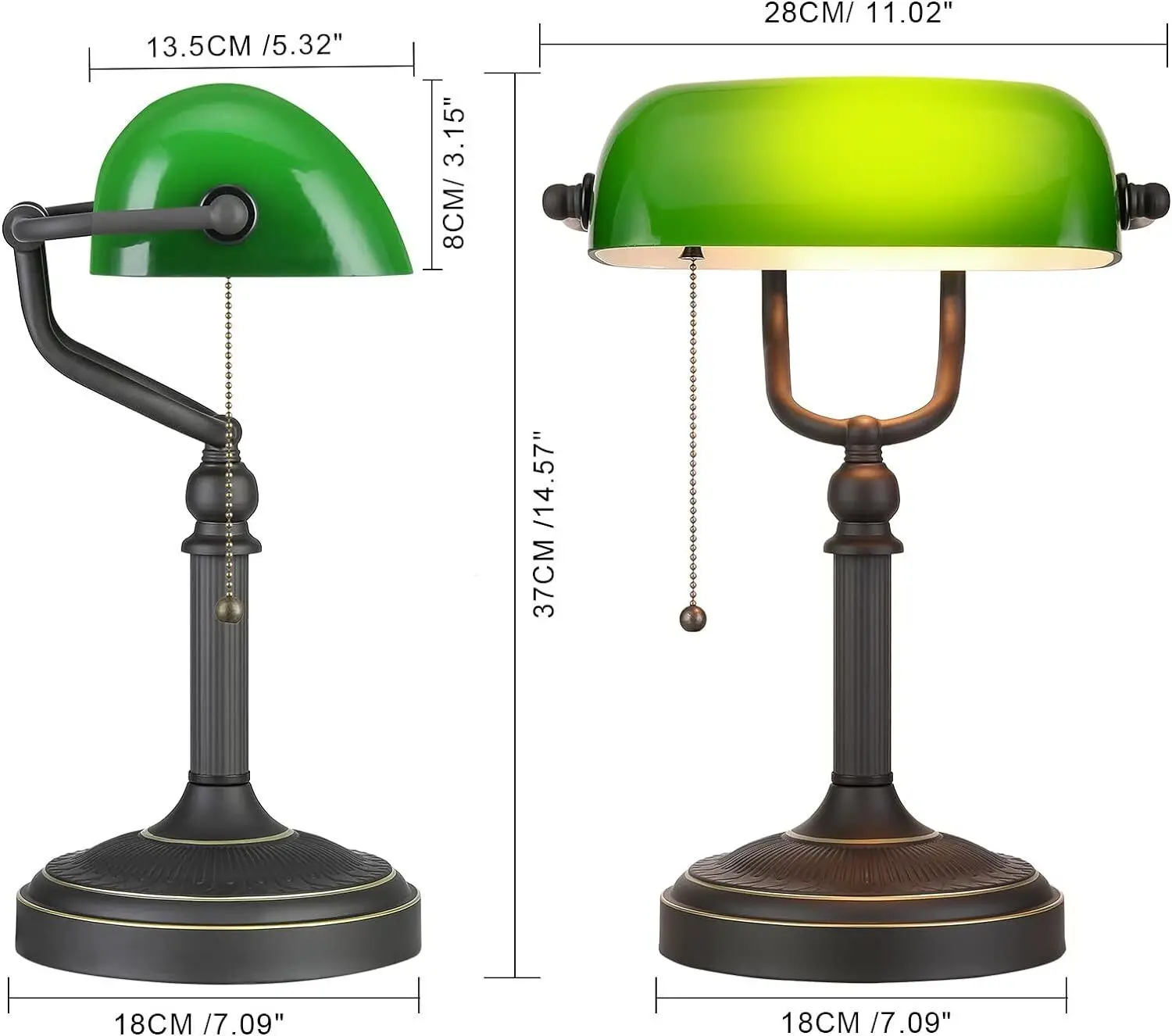 Green glass banker lamp table lamp with Chian switch E27/E26 Desk Lamp LED