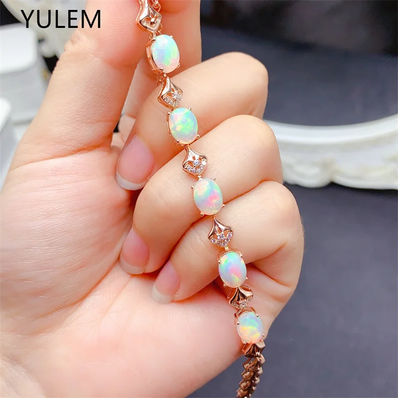 YULEM Natural White Opal Bracelet 925 Silver Good Quality Ethiopian Opal Gemstone  Women Party Birthday Jewelry Gift