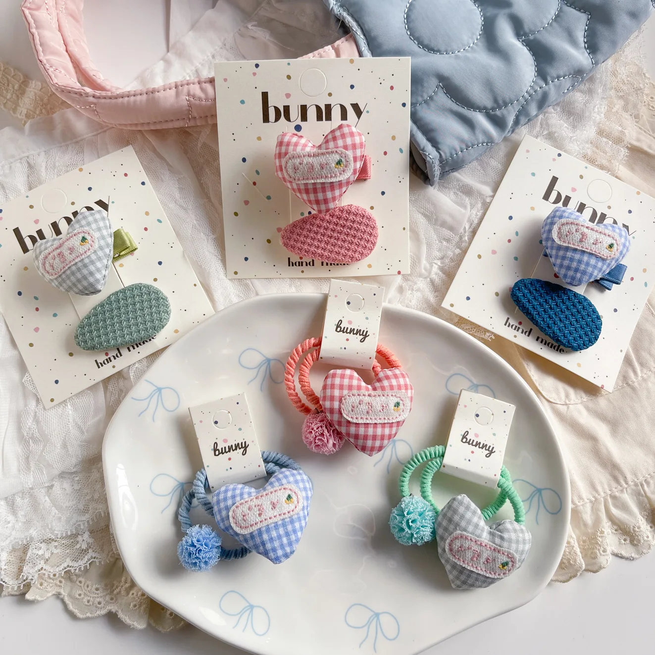 

2pcs/lot Plaid Hair Rope Ties Rubber Bands for Baby Girls Embroidery Heart Elastic Hair Bands Kids Hair Clips Hairpins Headwear