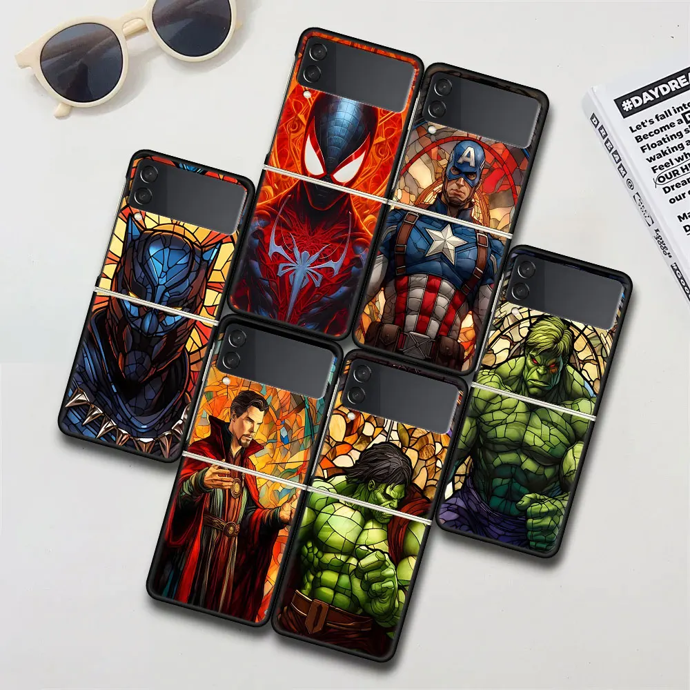 Marvel Super Hero Art Phone Case for Samsung Galaxy Z Flip 4 3 5G Hard PC Cover Flip4 Flip3 Black Funda Capa Zflip4 Zflip3 Coque