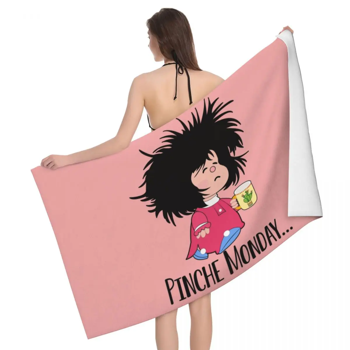 

Custom Pinche Monday Funny Mafalda Soft Linen Microfiber Bath Beach Towel Quick Dry Quino Argentina Comic Shower Sauna Towels