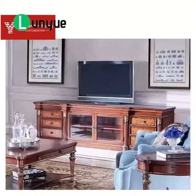 Luxury British Modern Style 65 Inch Adjustable Height Solid Wood Media Console TV Cabinet For Living Room Furniture