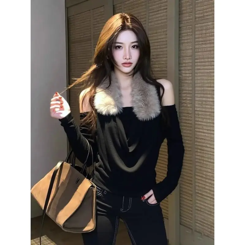 

Женская рубашка Onalippa в американском стиле с меховыми вставками и воротником-стойкой, осенняя, имитация двухслойности, для дерзких девушек