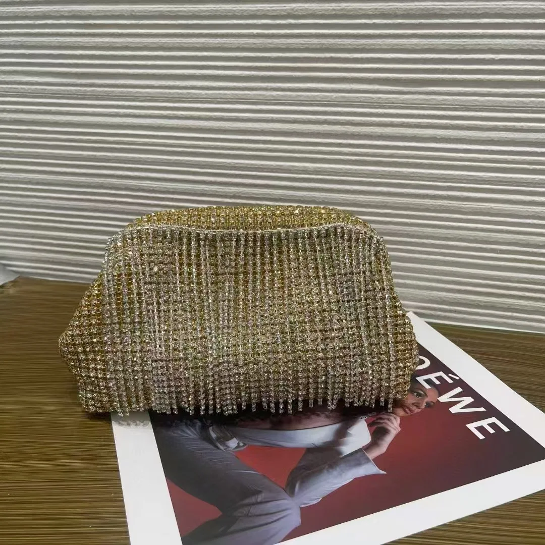 

Shiny Rhinestone Claw Chain Fishing Net Streaming Clutch Bag Dinner Women's Wedding Cloud Dinner Bag Versatile Cartera De Fiesta