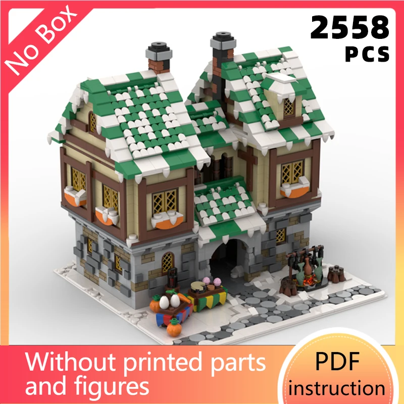 ฉากจำลองตลาดฤดูหนาวยุคกลาง บล็อกตัวต่อ หมู่บ้านหิมะ ฉากอาคารเมือง บล็อกแบบประกอบเอง ร้านค้า บ้านโมเดิร์น สถาปัตยกรรม ปราสาท