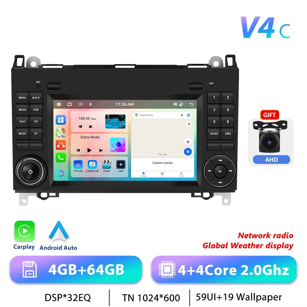 Podofo CarPlay Android Radio Voor Benz B200 W245 W169 2004-2012 Viano VITO W639 2006-2016 Auto intelligente Systeem 2din Autoradio